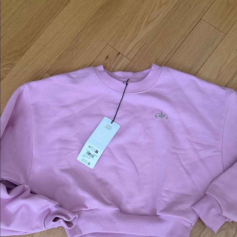Alo Candy Heart Pink Sweats Set - Crop Crew & Straight Leg - Picture 6 of 9